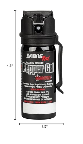 SABRE Crossfire Pepper Gel for Self Defense, Deploys At Any Angle, Maximizes Target Acquisition Against Threats, Easy Carry Belt Clip, Safety Flip Top, Max Police Strength Pepper Spray, 1.5 fl oz