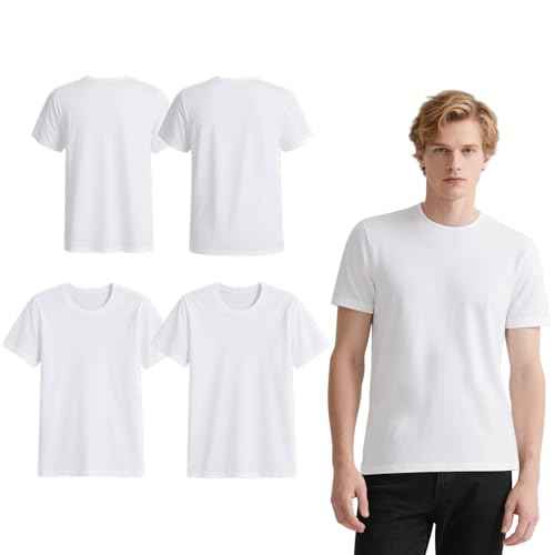 OKBA 4 Pack White t Shirts for Men,Crew Neck Short Sleeve Men's Undershirt,Plain White Workout Polyester tee Bulk