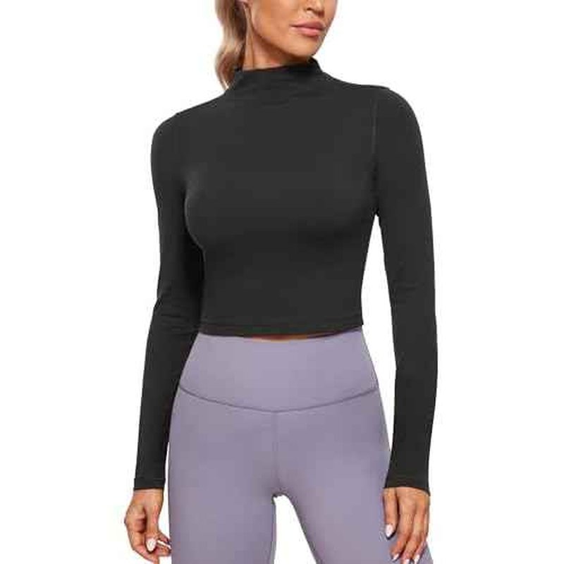 CRZ YOGA Butterluxe Mock Neck Long Sleeve Shirts for Women - Workout Casual Tops Turtleneck Crop Slim Fall Base Layer