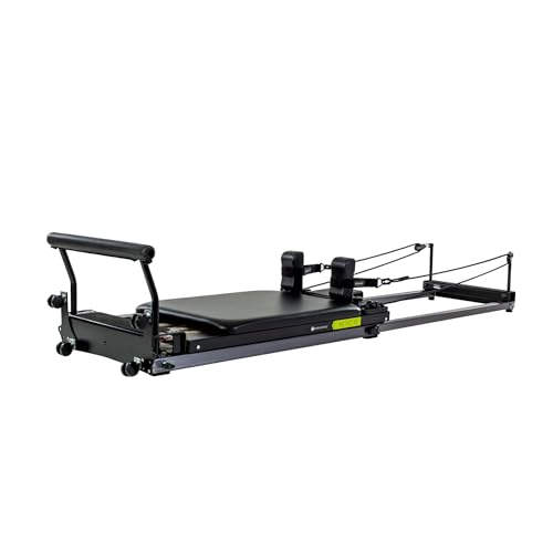 Balanced Body Metro IQ Pilates Reformer with Library Wheels, Pilates Exercise Equipment, Workout Equipment for Home or Studio, Black Upholstery, 96" L x 23" W x 6" H