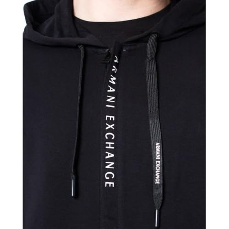 Armani Exchange Men's Logo Regular Fit Stretch Cotton Zip Up Hooded Sweatshirt, Black, X-Large