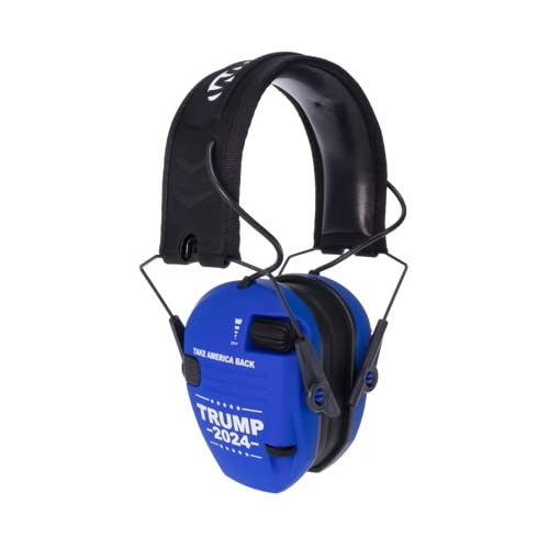 Walker's Razor Slim Shooting Earmuffs-Take America Back Series (Trump 2024, Blue) Bundle with Hearing Protective Case