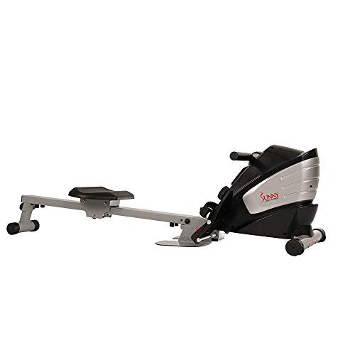 Sunny Health & Fitness Dual Function Magnetic Rowing Machine w/Digital Monitor, Multi-Exercise Step Plates, 275 LB Max Weight and Foldable - SF-RW5622 (Steel)