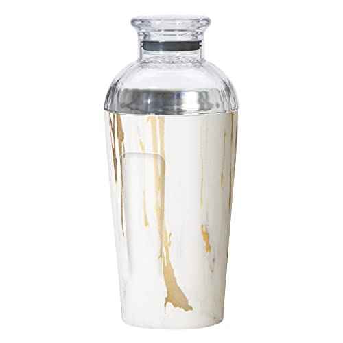 OGGI Groove Insulated Cocktail Shaker-17oz Double Wall Vacuum Insulated Stainless Steel, Tritan Lid has Built In Strainer, Ideal Cocktail Mixer, Martini Shaker, Margarita Shaker, Gold Marble