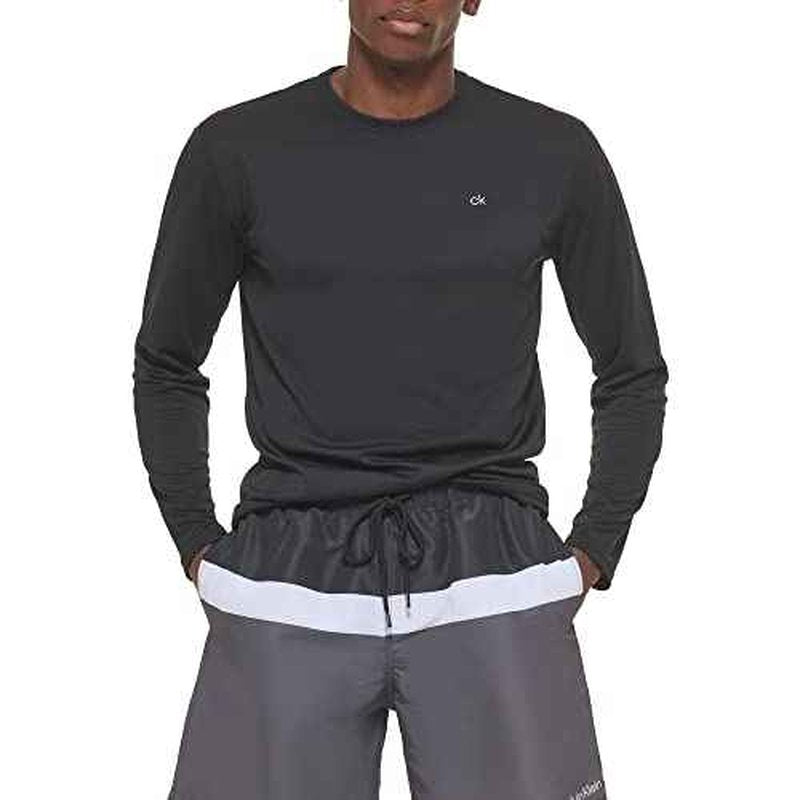 Calvin Klein Men's Standard Light Weight Quick Dry Long Sleeve 40+ UPF Protection Active Top, Black, X-Large