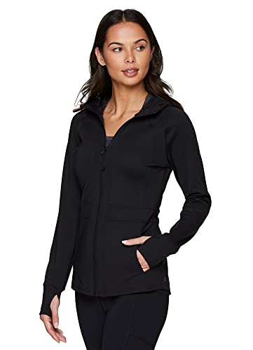 RBX Active Women's Soft Lightweight Zip Hooded Running Jacket Solid Black M