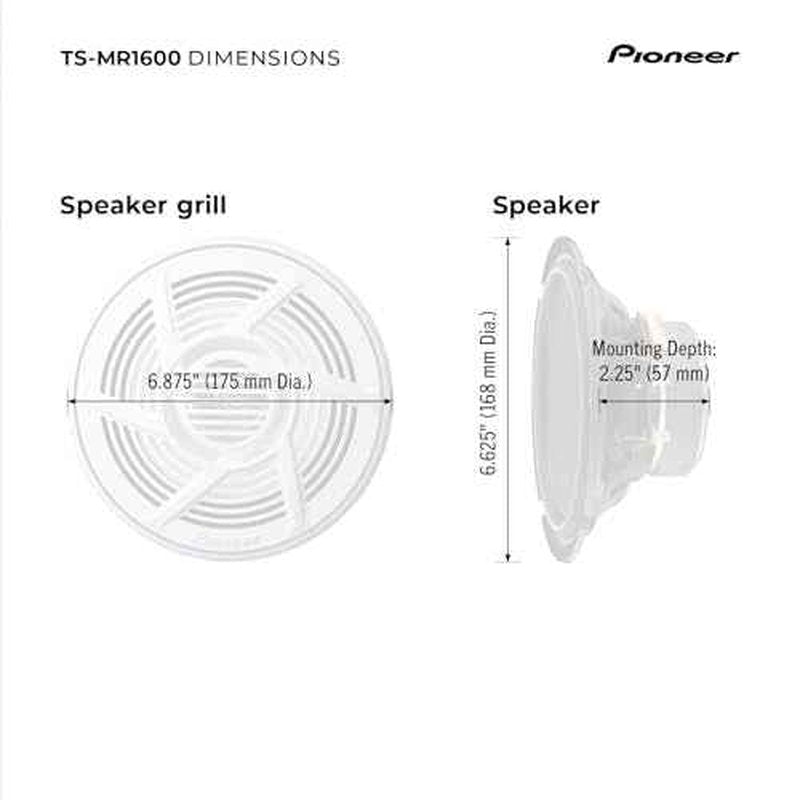 Pioneer TS-MR1600 6.5¡± Speakers (Pair) ? 100W Max, Water-Resistant + UV-Protected, Built for Boats, UTV, ATV, SXS, Outdoor, Marine, All Purpose Speakers