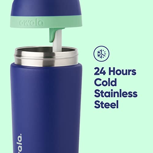 Owala Kids Flip Insulated Stainless-Steel Water Bottle with Straw and Locking Lid, 14-Ounce, Brown/Teal (Mint Chocolate Chip)