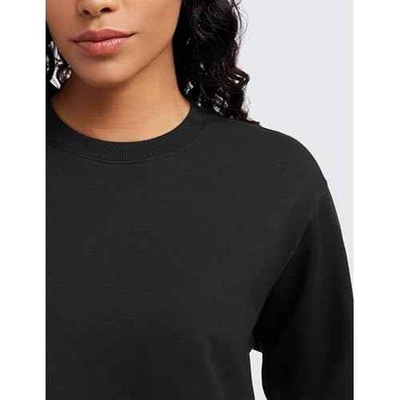 CRZ YOGA Womens Fleece Cropped Sweatshirts Crewneck Long Sleeve Double Raw Hem Workout Casual Pullover Tops
