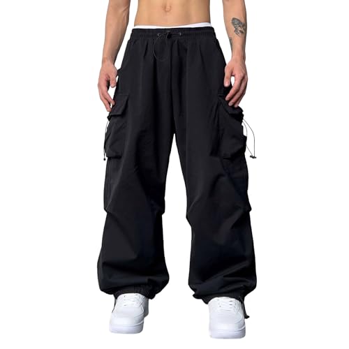 YWASYA work pants men,mens lounge pants with pockets,Cargo Pants for Men Baggy Parachute Pants Men Streetwear Y2K Joggers Drawstring Sweatpants Mens Lightweight Trousers