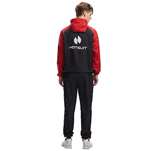 HOTSUIT Sauna Suit for Men Sweat Sauna Jacket Pant Gym Workout Sweat Suits, Red, L