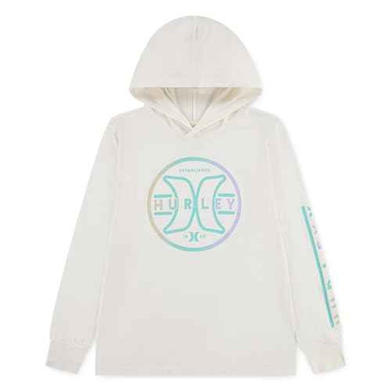 Hurley Long Sleeve Hooded Graphic T-Shirt Pale Ivory
