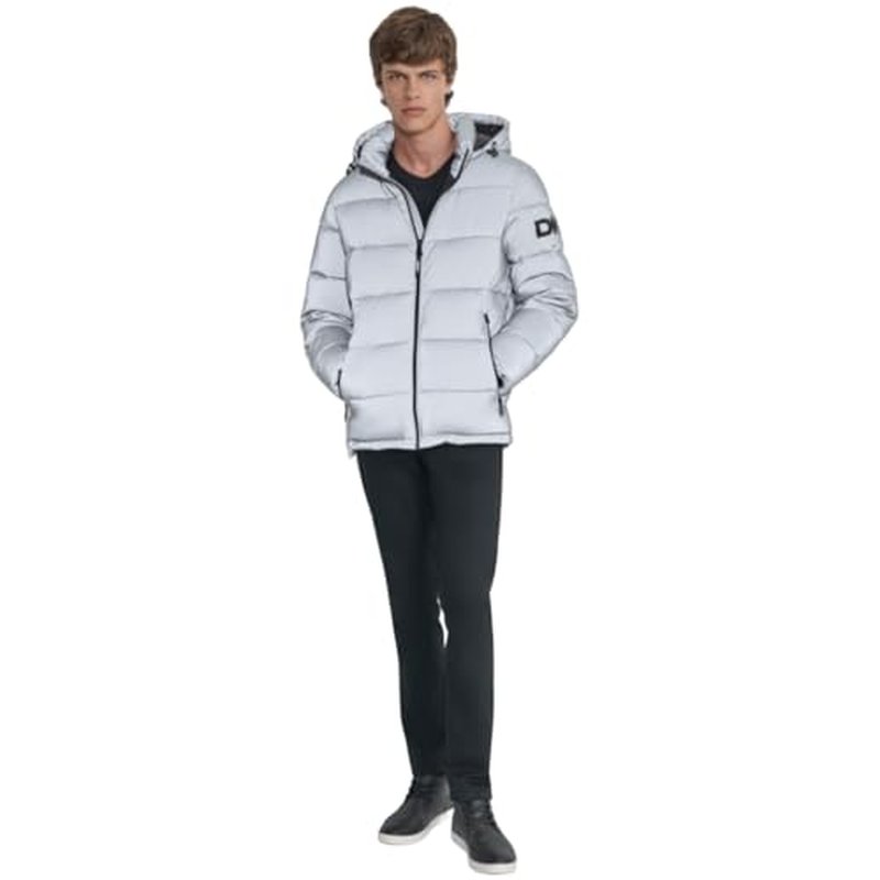 DKNY mens Water Resistant Hooded Puffer Durable Cold Weather Jacket