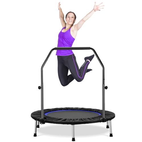 40" Rebounder Trampoline for Adults Fitness Rebounder Trampoline Indoor Outdoor with Adjustable Bar Foldable Min Trampoline Jumping Workouts