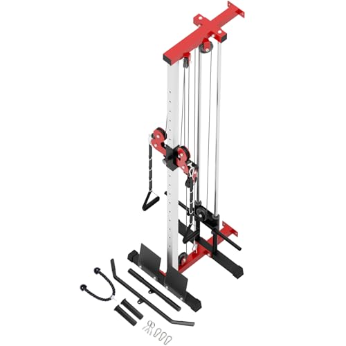 VANSWE Wall Mount Cable Station, 18 Positions Adjustable Dual Pulleys Cable Crossover Machine with Removable Footplate