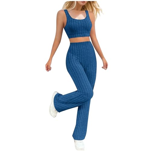 YAFINMO Orders Placed by Me Recently Workout Outfit for Women 2 Piece Set Ribbed Strap Sleeveless Tank Top Flare leggings Pants Athletic Tracksuit My Orders