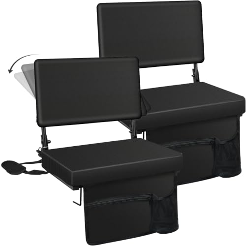 PALATALA Black Stadium Seats with Back Support 2-Pack - Bleacher Chairs with Cushions