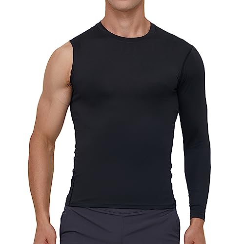 Men's Compression Shirts Single Arm Long Sleeve Basketball Athletic Workout Shirt Tops Baselayer Undershirt