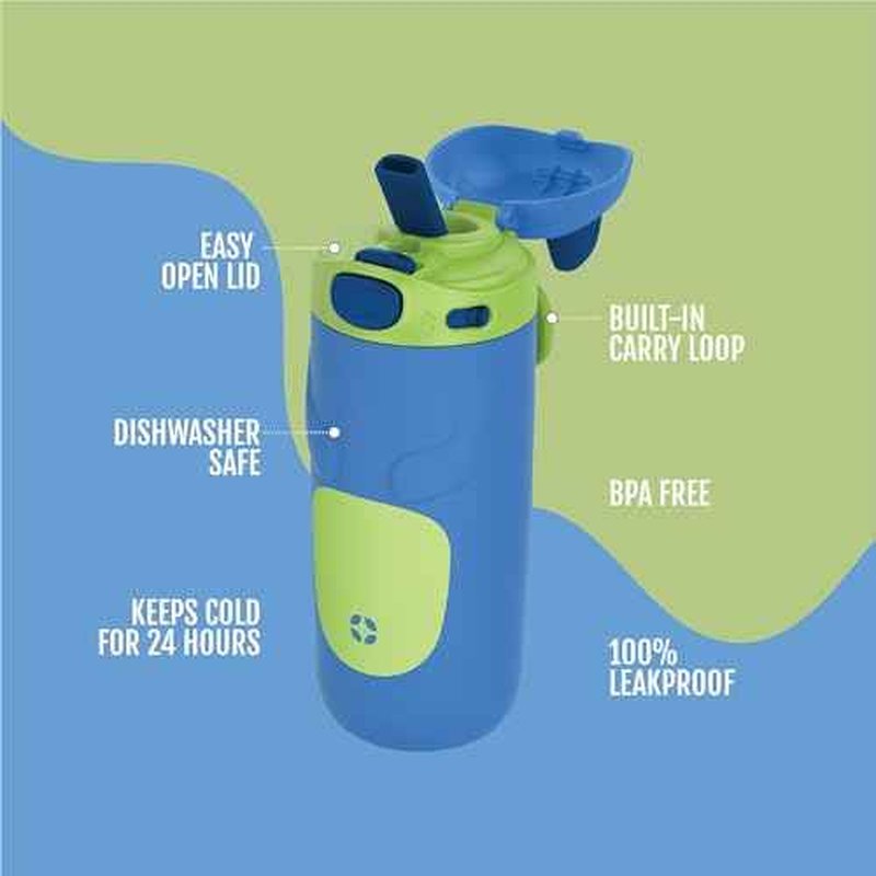 Ello Ellies 12oz Vacuum Insulated Stainless Steel Kids Water Bottle with Straw and Built-in Carrying Handle and Leak-Proof Locking Lid for School Backpack, Lunchbox and Outdoor Sports, Dog