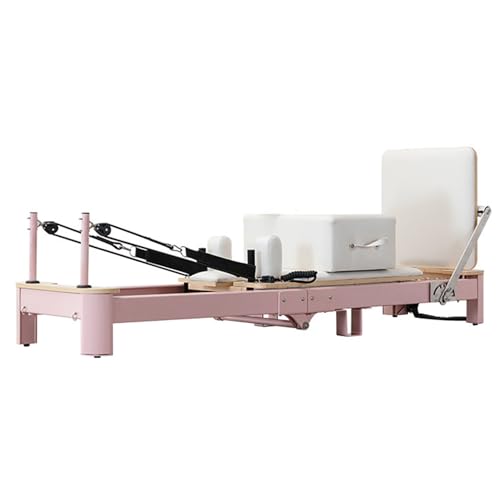 Pilates Reformer,Foldable Pilates Machine Equipment for Home and Studio Cardio Fitness Rebounder Suitable for Beginners and Intermediate Users (Pink)