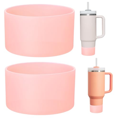 LONPARRY 2-Pack Boot for StanlyeTumbler 40 30 oz Bottom Sleeve Protector for Stanlye Cup Quencher H2.0 Stanlye IceFlow 30oz Silicone Sleeve for Stanlye Bottom Anti-Slip Bottom Sleeve Clear Peach Pink