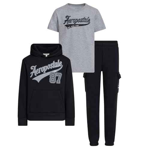 AEROPOSTALE Boys 3 Piece Outfit Set - Fleece Pullover Hoodie, Cargo Sweatpants, T-Shirt, Boys Activewear Set, Sizes 4-12