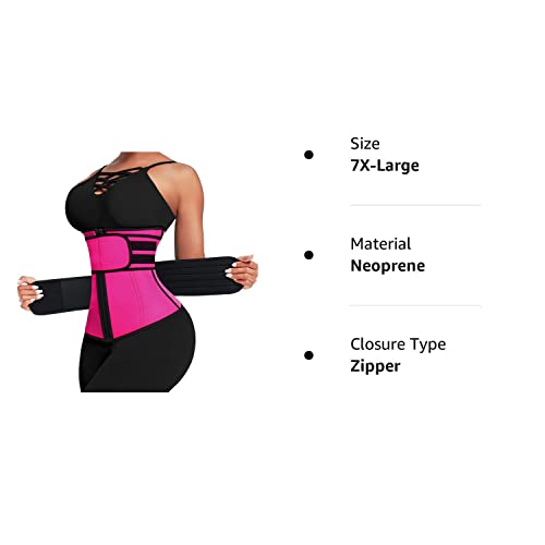 Wonder-Beauty Waist Trainer for Women Plus Size Two Belts Neoprene Workout Corset Waist Trainer Cincher Trimmer Rose Red-XS