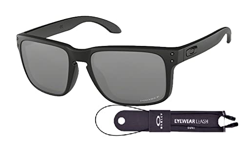 Oakley Holbrook OO9102 9102D6 57M Matte Black/Prizm Black Polarized Square Sunglasses For Men + BUNDLE Accessory Leash Kit LARGE + BUNDLE with Designer iWear Eyewear Kit