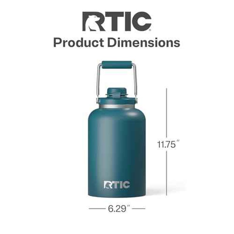 RTIC 1 Gallon Outback Jug, Stainless Steel, Insulated Water Bottle with Lid and Handle, BPA-Free, Double Wall Vacuum Insulation, Ceramic Lined, Marine
