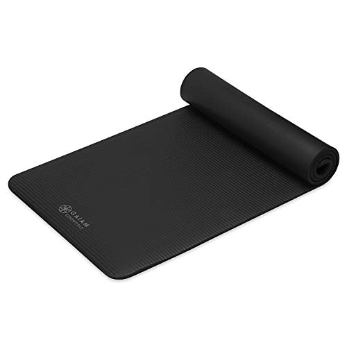 Gaiam Essentials Thick Yoga Mat Fitness & Exercise Mat with Easy-Cinch Carrier Strap, Black, 72"L X 24"W X 2/5 Inch Thick