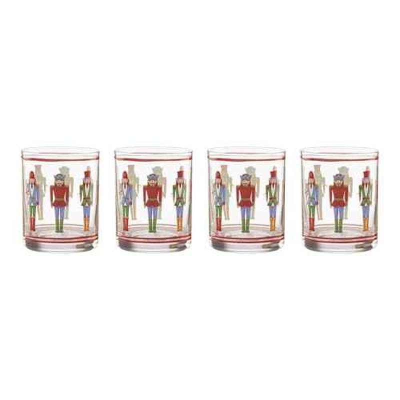 Lenox 896921 Nutcracker Double Old Fashioned Glasses, Set of 4, Assorted, Christmas Drinkware, Holiday Hosting