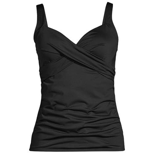 Lands' End Womens Chlorine Resistant Underwire Wrap Tankini Top Black Regular 4