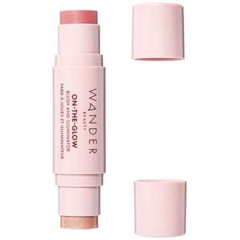 Wander Beauty On-the-Glow Blush and Illuminator - Coral Rose/Nude Glow - 7-in-1 Hydrating Cream Blush & Highlighting Stick - Stick Blush for Cheeks, Lip, & Body - Highlighter Makeup & Blush - 0.4 oz