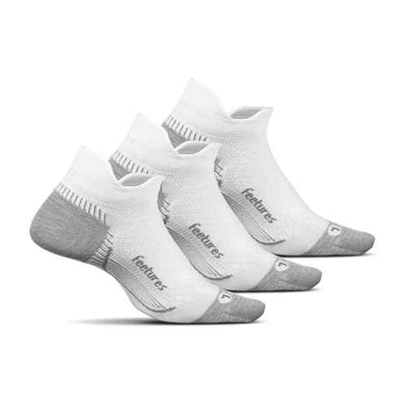 Feetures Plantar Fasciitis Relief Sock Light Cushion No Show Tab - Targeted Compression Sock for Women & Men - Large, White (3 Pair)
