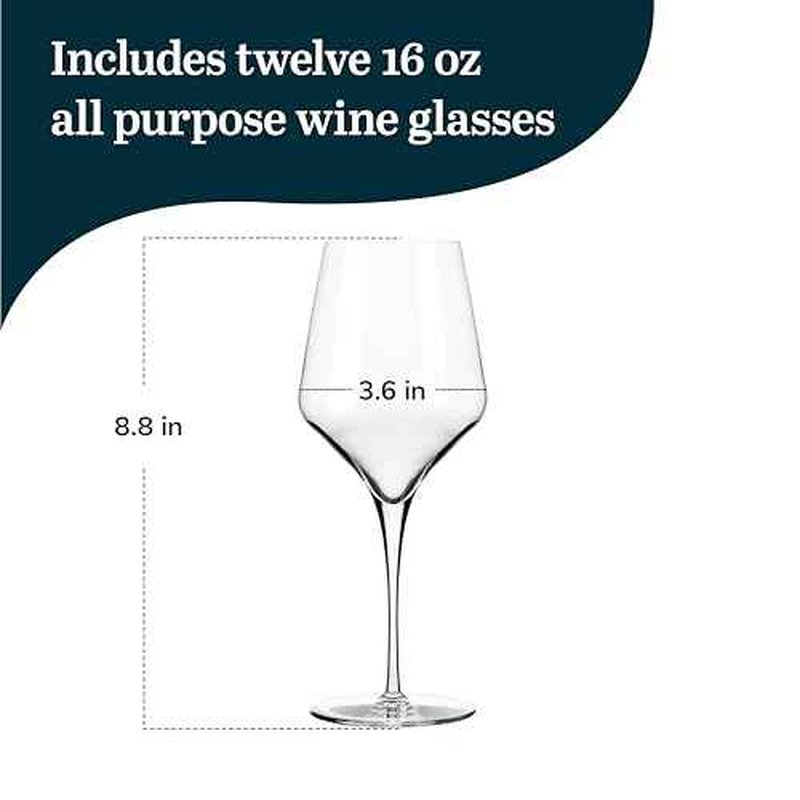 Libbey Master¡¯s Reserve 9323 Prism All Purpose Wine Glasses Set, 16 Oz, Clear, Sleek Wine Glass Set Of 12, Modern Stemware Glasses for Special Moments