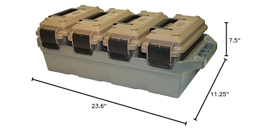 MTM AC4C 4- can Ammo Crate, Convenient size, Stackable, easy carry and transport of 30 caliber ammo, Rugged tactical carrying crate, USA Made, 23.6"L x 11.25"W x 7.5"H, Brown