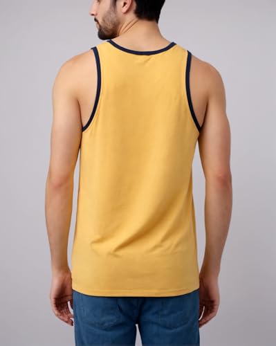 AIRDYNAM Mens Tank Top Soft Lightweight Gym Workout Beach Casual Sleeveless Muscle Shirts GOLD/NAVY M