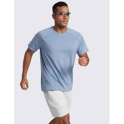 CRZ YOGA Mesh Workout Shirts for Men - Lightweight Breathable T-Shirts Running Athletic Training Short Sleeve Tops