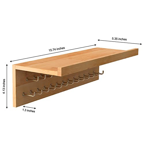 Purbambo Medal Hanger Display, Bamboo Trophy Shelf with 25 Steel Hooks, Wall Mount Ribbon Medals Holder for Gymnastics, Soccer, Running Race Awards