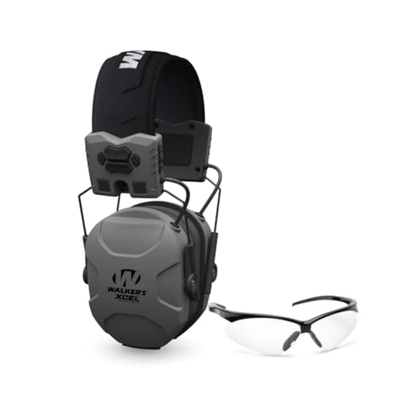 Walker's XCEL 500BT Digital Electronic Muff with Voice Clarity and Bluetooth and Crosshair Sport Shooting Glasses Bundle