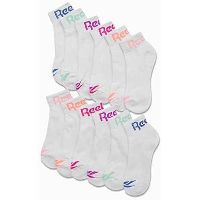 Reebok Girls' Quarter Socks - 12 Pack Stretch Performance Quarter Cut Arch Support Socks - Cushioned Athletic Socks for Girls