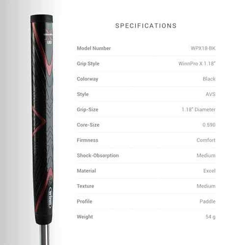 Winn Pro X 1.18 Putter Grip (Midsize, Black/Red), Pro X 1.18 WPX18-BK