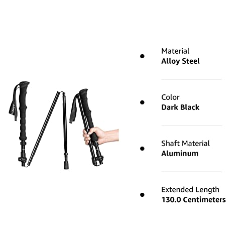 Collapsible Walking Stick for Travel, Adjustable Lightweight Trekking Trail Hiking Pole Fit for Women Men's Height 4.9-6.3(ft),Best Gift for Hikers Backpackers & Campers, Dark Black