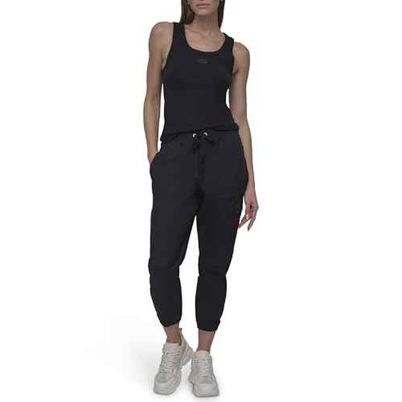 DKNY womens Twill Drawcord Rib Waistband Cargo Jogger