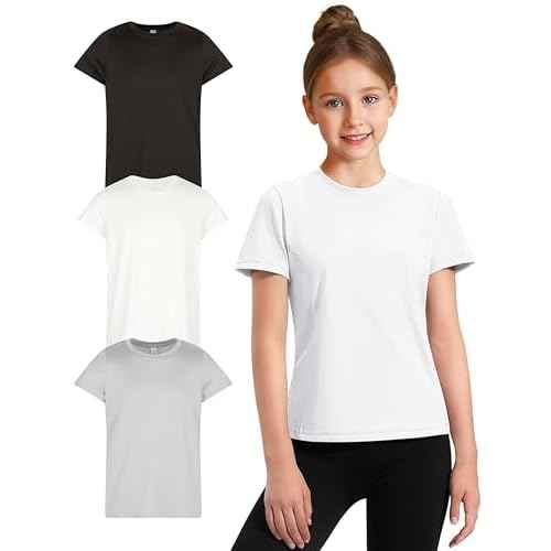 Girl's Athletic Shirts 3 Pack Crew Neck Short Sleeve Tees Summer Active Tops for Teen Girls Soccer & Sports Tshirts for Teens