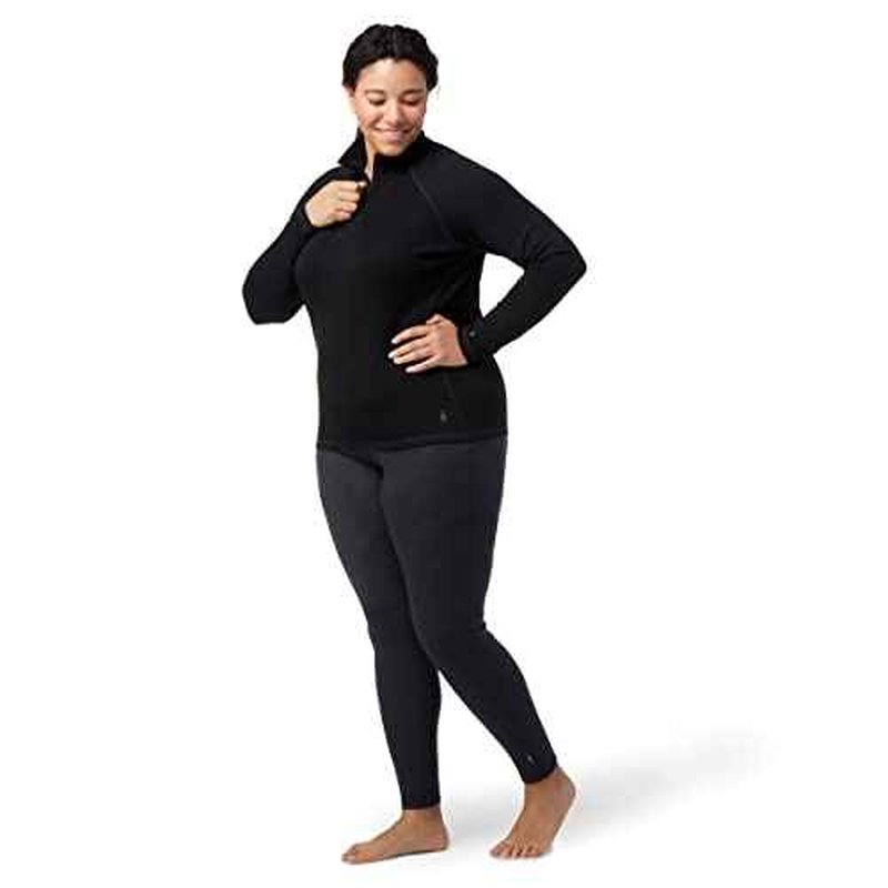 Smartwool Women's Plus Size Classic Thermal Merino Wool Base Layer ? Quarter Zip (Slim Fit), Black, 1X