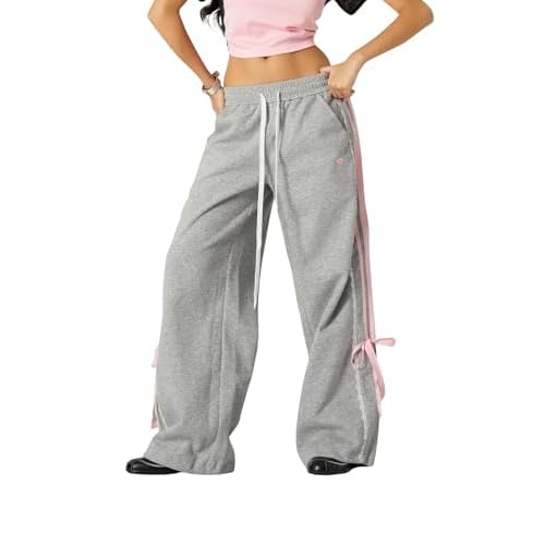 Aelfric Eden Lace Stripe Patchwork Sweatpants Casual Baggy Pant for Women Wide Leg Elastic Drawstring Trousers