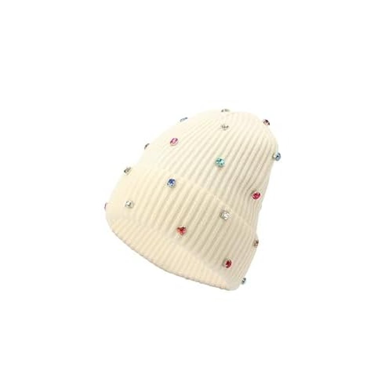 kate spade new york Women's Embellished Beanie, Winter Knit Hat, Wool Blend, Cream Multi, OS