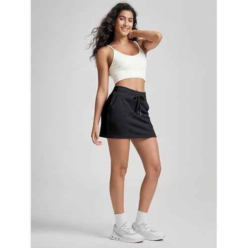 ODODOS Women's Cotton French Terry Skorts Drawstring Tie Built-in Shorts Daily Skirts with Pockets