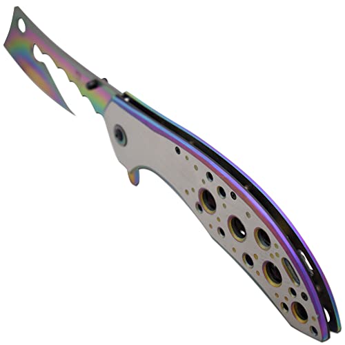 Snake Eye Tactical 12" Jumbo Huge Heavy Duty Ultra Smooth One Hand Opening Folding Pocket Knife Limited Edition Collectors Knife - Ideal for Recreational Work Hiking Camping (Rainbow)